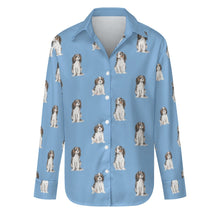 Load image into Gallery viewer, Watercolor Serenade Tricolor King Charles Spaniels Women&#39;s Shirt-Apparel-Apparel, Cavalier King Charles Spaniel, Dog Mom Gifts, Shirt-S-LightSkyBlue-13