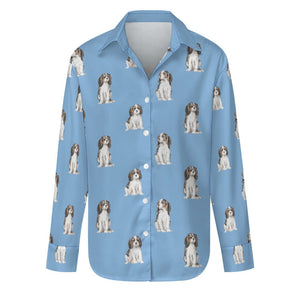 Watercolor Serenade Tricolor King Charles Spaniels Women's Shirt-Apparel-Apparel, Cavalier King Charles Spaniel, Dog Mom Gifts, Shirt-S-LightSkyBlue-13