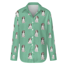 Load image into Gallery viewer, Watercolor Serenade Tricolor King Charles Spaniels Women&#39;s Shirt-Apparel-Apparel, Cavalier King Charles Spaniel, Dog Mom Gifts, Shirt-S-MediumAquaMarine-29