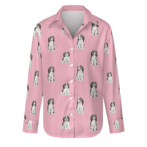 Watercolor Serenade Tricolor King Charles Spaniels Women's Shirt-Apparel-Apparel, Cavalier King Charles Spaniel, Dog Mom Gifts, Shirt-S-Pink-6