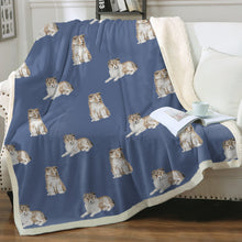 Load image into Gallery viewer, Watercolor Sheltie Collie Puppies Sherpa Fleece Blanket - 8 Colors-Blanket-Bedding, Blankets, Home Decor, Rough Collie, Shetland Sheepdog-Cornflower Blue-Single-16