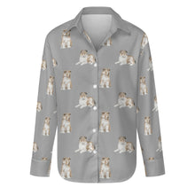 Load image into Gallery viewer, Watercolor Sheltie Collie Puppies Women&#39;s Shirt-Apparel-Apparel, Dog Mom Gifts, Shirt-S-Parisian Gray-35