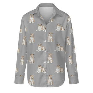 Watercolor Sheltie Collie Puppies Women's Shirt-Apparel-Apparel, Dog Mom Gifts, Shirt-S-Parisian Gray-35