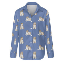 Load image into Gallery viewer, Watercolor Sheltie Collie Puppies Women&#39;s Shirt-Apparel-Apparel, Dog Mom Gifts, Shirt-S-Slate Blue-26