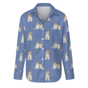 Watercolor Sheltie Collie Puppies Women's Shirt-Apparel-Apparel, Dog Mom Gifts, Shirt-S-Slate Blue-26