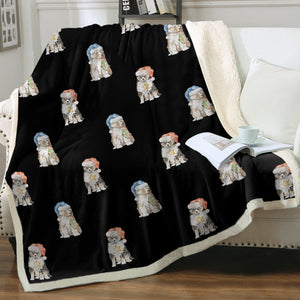 Watercolor Shelties Collies Puppies Christmas Fleece Blanket - 8 Colors-Blanket-Bedding, Blankets, Christmas, Home Decor, Rough Collie, Shetland Sheepdog-Midnight Black-Single-22