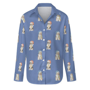 Watercolor Shelties Collies Puppies Christmas Women's Shirt-Apparel-Apparel, Dog Mom Gifts, Rough Collie, Shetland Sheepdog, Shirt, Whippet-S-CornflowerBlue-18