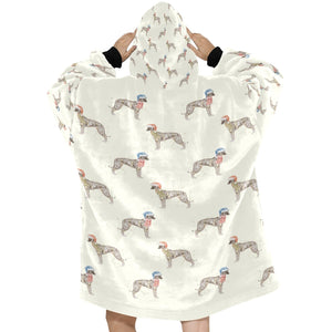 Watercolor Silver Brindle Whippets Christmas Blanket Hoodie-Blanket-Apparel, Blanket Hoodie, Blankets, Dog Mom Gifts, Greyhound, Whippet-15