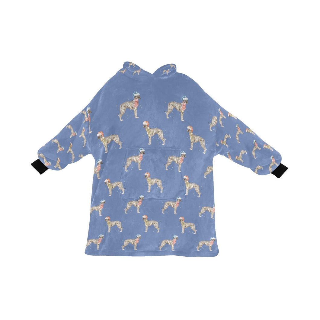 Watercolor Silver Brindle Whippets Christmas Blanket Hoodie-Blanket-Apparel, Blanket Hoodie, Blankets, Dog Mom Gifts, Greyhound, Whippet-Slate Blue-ONE SIZE-25