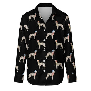 Watercolor Silver Brindle Whippets Christmas Women's Shirt-Apparel-Apparel, Christmas, Dog Mom Gifts, Greyhound, Shirt, Whippet-Midnight Black-S-35