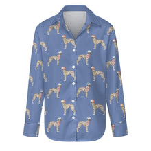 Load image into Gallery viewer, Watercolor Silver Brindle Whippets Christmas Women's Shirt-Apparel-Apparel, Christmas, Dog Mom Gifts, Greyhound, Shirt, Whippet-Slate Blue-S-26