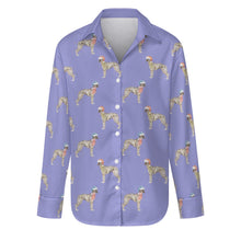 Load image into Gallery viewer, Watercolor Silver Brindle Whippets Christmas Women's Shirt-Apparel-Apparel, Christmas, Dog Mom Gifts, Greyhound, Shirt, Whippet-Lavender Purple-S-11