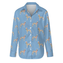 Load image into Gallery viewer, Watercolor Silver Brindle Whippets Christmas Women&#39;s Shirt-Apparel-Apparel, Christmas, Dog Mom Gifts, Greyhound, Shirt, Whippet-Sky Blue-S-23