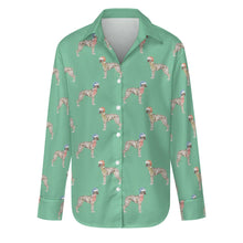 Load image into Gallery viewer, Watercolor Silver Brindle Whippets Christmas Women&#39;s Shirt-Apparel-Apparel, Christmas, Dog Mom Gifts, Greyhound, Shirt, Whippet-Mint Green-S-29