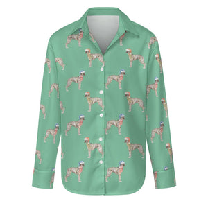 Watercolor Silver Brindle Whippets Christmas Women's Shirt-Apparel-Apparel, Christmas, Dog Mom Gifts, Greyhound, Shirt, Whippet-Mint Green-S-29