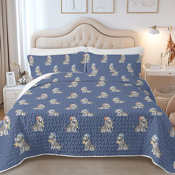 Watercolor Silver Schnauzer Christmas Quilted Bedding Set-Bedding-Bedding,Blankets,Christmas,Home Decor-12