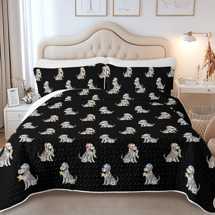 Watercolor Silver Schnauzer Christmas Quilted Bedding Set-Bedding-Bedding,Blankets,Christmas,Home Decor-5