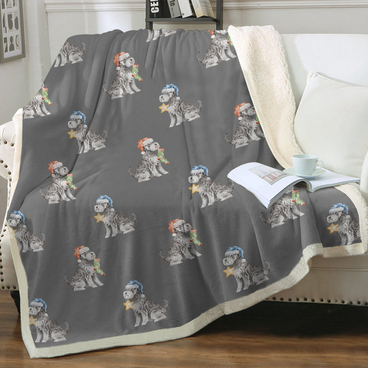 Watercolor Silver Schnauzer Christmas Sherpa Fleece Blanket - 8 Colors-Blanket-Bedding, Blankets, Christmas, Home Decor, Schnauzer-16