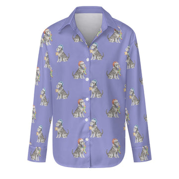 Watercolor Silver Schnauzer Christmas Women's Shirt-Apparel-Apparel, Dog Mom Gifts, Schnauzer, Shirt-Lavender Purple-S-30