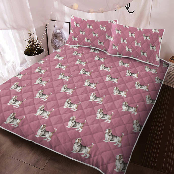 Watercolor Standing Tricolor Basset Hounds Quilted Bedding Set-Bedding-Basset Hound, Bedding, Blankets, Home Decor-6