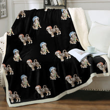 Load image into Gallery viewer, Watercolor Swiss Mountain Dog Puppies Christmas Blanket - 8 Colors-Blanket-Bedding, Blankets, Christmas, Home Decor, Swiss Mountain Dog-Midnight Black-Single-22