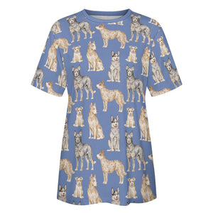 Watercolor Symphony Australian Blue Heeler Women's Cotton T-Shirt-17