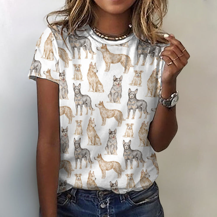 Watercolor Symphony Australian Blue Heeler Women's Cotton T-Shirt-2XS-White-3