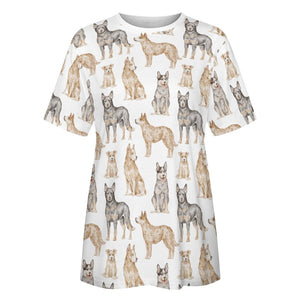 Watercolor Symphony Australian Blue Heeler Women's Cotton T-Shirt-7