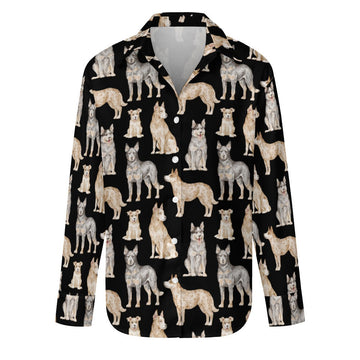 Watercolor Symphony Australian Blue Heeler Women's Shirt-S-Black-39