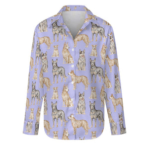 Watercolor Symphony Australian Blue Heeler Women's Shirt-S-LightSteelBlue-31