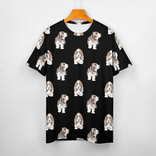 Load image into Gallery viewer, Watercolor Symphony Basset Hounds Men&#39;s Cotton T-Shirt-Apparel-Apparel, Basset Hound, Dog Dad Gifts, T Shirt-S-Black-6