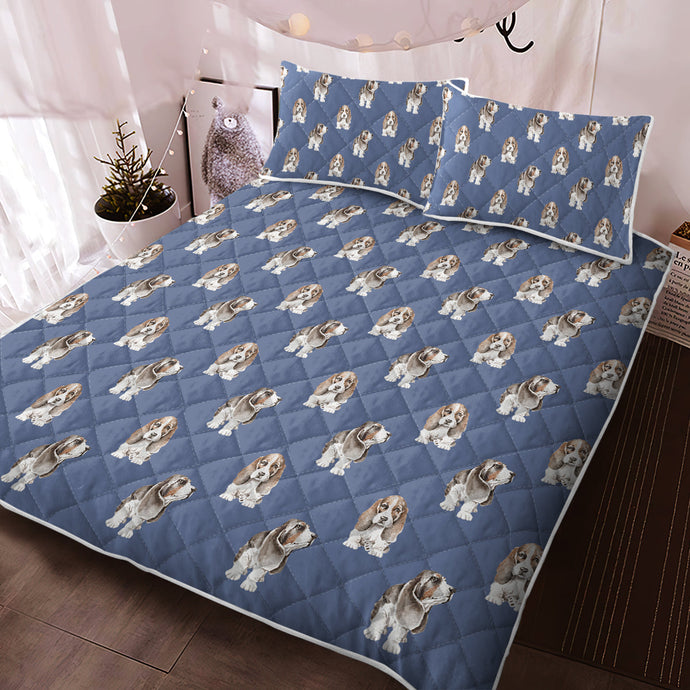 Watercolor Symphony Basset Hounds Quilted Bedding Set-Bedding-Basset Hound, Bedding, Blankets, Home Decor-7