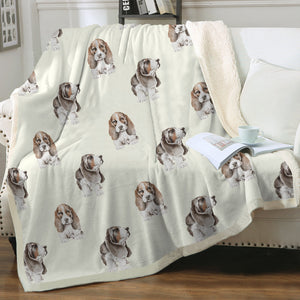 Watercolor Symphony Basset Hounds Sherpa Fleece Blanket - 8 Colors-Blanket-Basset Hound, Bedding, Blankets, Home Decor-5