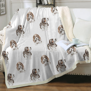 Watercolor Symphony Basset Hounds Sherpa Fleece Blanket - 8 Colors-Blanket-Basset Hound, Bedding, Blankets, Home Decor-6