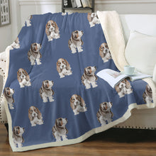 Load image into Gallery viewer, Watercolor Symphony Basset Hounds Sherpa Fleece Blanket - 8 Colors-Blanket-Basset Hound, Bedding, Blankets, Home Decor-Cornflower Blue-Single-16