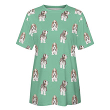 Load image into Gallery viewer, Watercolor Symphony Basset Hounds Women&#39;s Cotton T-Shirt-Apparel-Apparel, Basset Hound, Dog Mom Gifts, T Shirt-21