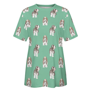 Watercolor Symphony Basset Hounds Women's Cotton T-Shirt-Apparel-Apparel, Basset Hound, Dog Mom Gifts, T Shirt-21