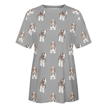 Load image into Gallery viewer, Watercolor Symphony Basset Hounds Women&#39;s Cotton T-Shirt-Apparel-Apparel, Basset Hound, Dog Mom Gifts, T Shirt-32