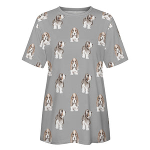 Watercolor Symphony Basset Hounds Women's Cotton T-Shirt-Apparel-Apparel, Basset Hound, Dog Mom Gifts, T Shirt-32