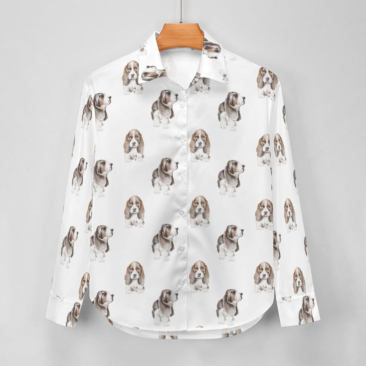 Watercolor Symphony Basset Hounds Women's Shirt-Apparel-Apparel, Basset Hound, Dog Mom Gifts, Shirt-5