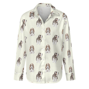 Watercolor Symphony Basset Hounds Women's Shirt-Apparel-Apparel, Basset Hound, Dog Mom Gifts, Shirt-S-Ivory-7