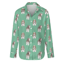 Load image into Gallery viewer, Watercolor Symphony Basset Hounds Women&#39;s Shirt-Apparel-Apparel, Basset Hound, Dog Mom Gifts, Shirt-S-MediumAquaMarine-24