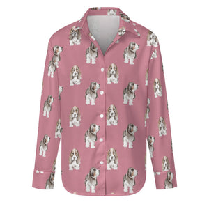 Watercolor Symphony Basset Hounds Women's Shirt-Apparel-Apparel, Basset Hound, Dog Mom Gifts, Shirt-S-PaleVioletRed-13