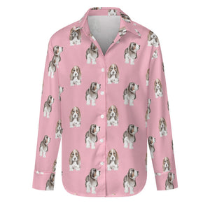 Watercolor Symphony Basset Hounds Women's Shirt-Apparel-Apparel, Basset Hound, Dog Mom Gifts, Shirt-S-Pink-12