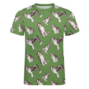 Watercolor Symphony Boston Terriers Men's Cotton T-Shirt-Apparel-Apparel, Boston Terrier, Dog Dad Gifts, Shirt, T Shirt-23