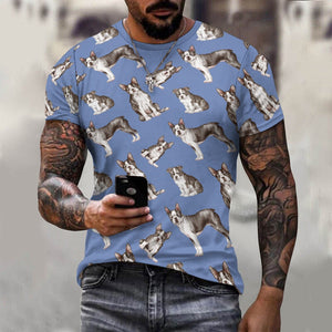 Watercolor Symphony Boston Terriers Men's Cotton T-Shirt-Apparel-Apparel, Boston Terrier, Dog Dad Gifts, Shirt, T Shirt-9