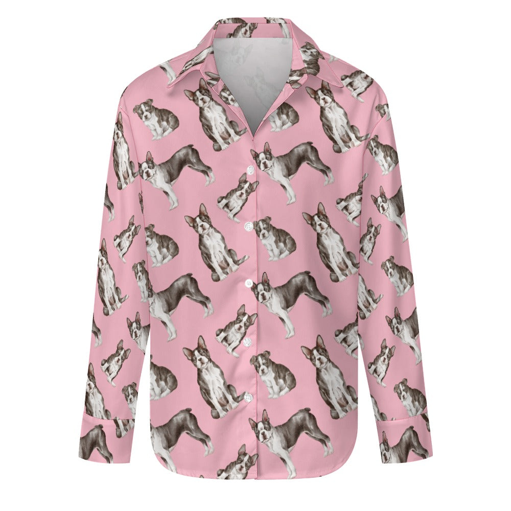 Watercolor Symphony Boston Terriers Women's Shirt-Apparel-Apparel, Boston Terrier, Dog Mom Gifts, Shirt-S-Pink-10