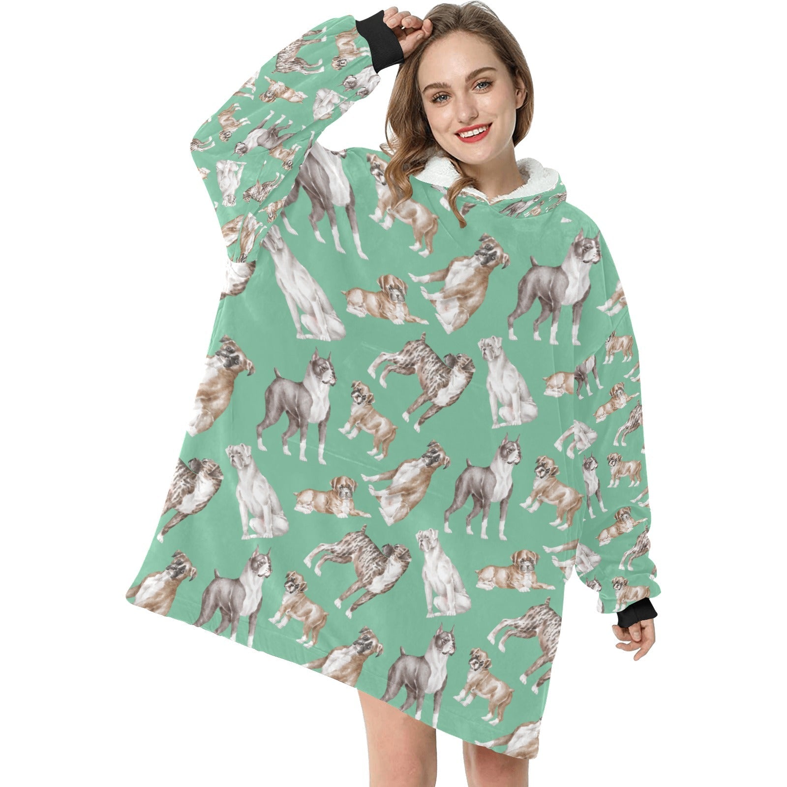 Watercolor Symphony Boxer Dogs Blanket Hoodie 19