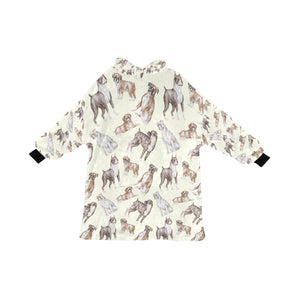 Watercolor Symphony Boxer Dogs Blanket Hoodie-Ivory-ONE SIZE-1