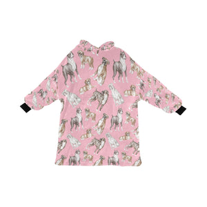 Watercolor Symphony Boxer Dogs Blanket Hoodie-Pink-ONE SIZE-4